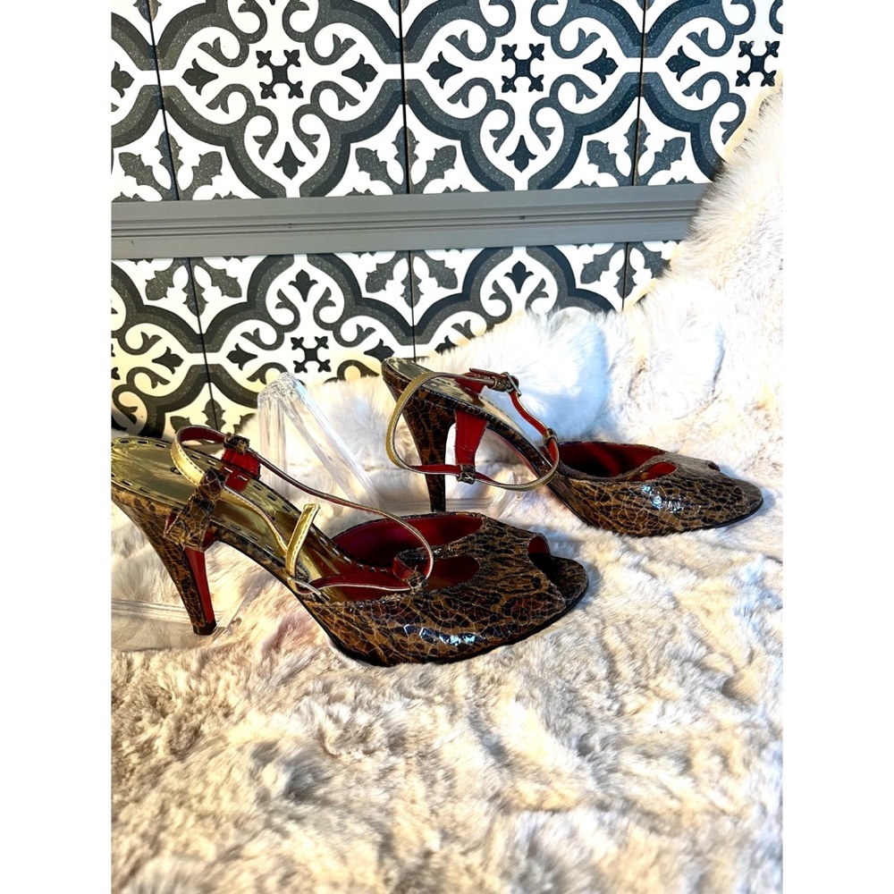 Gianni Bini - RED BOTTOM STILETTO HEELS - Sz 7.5 Crackled Snakeskin Peeptoe - Picture 4 of 11